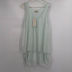 Sofia Made in Italy Light Aqua Sleeveless Layered Silk-Blend Tunic Dress NWT